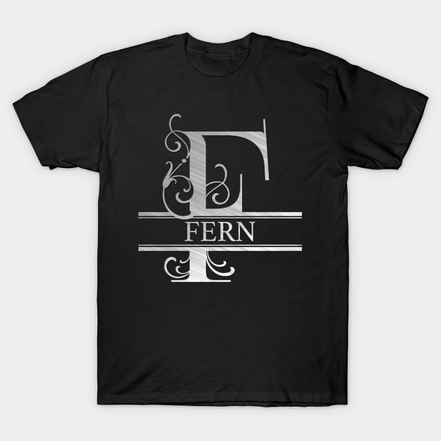 Fern Name - Silver Metallic Style  Monogram Letter F The Fern Name Gift For Fern T-Shirt by RONSHOP